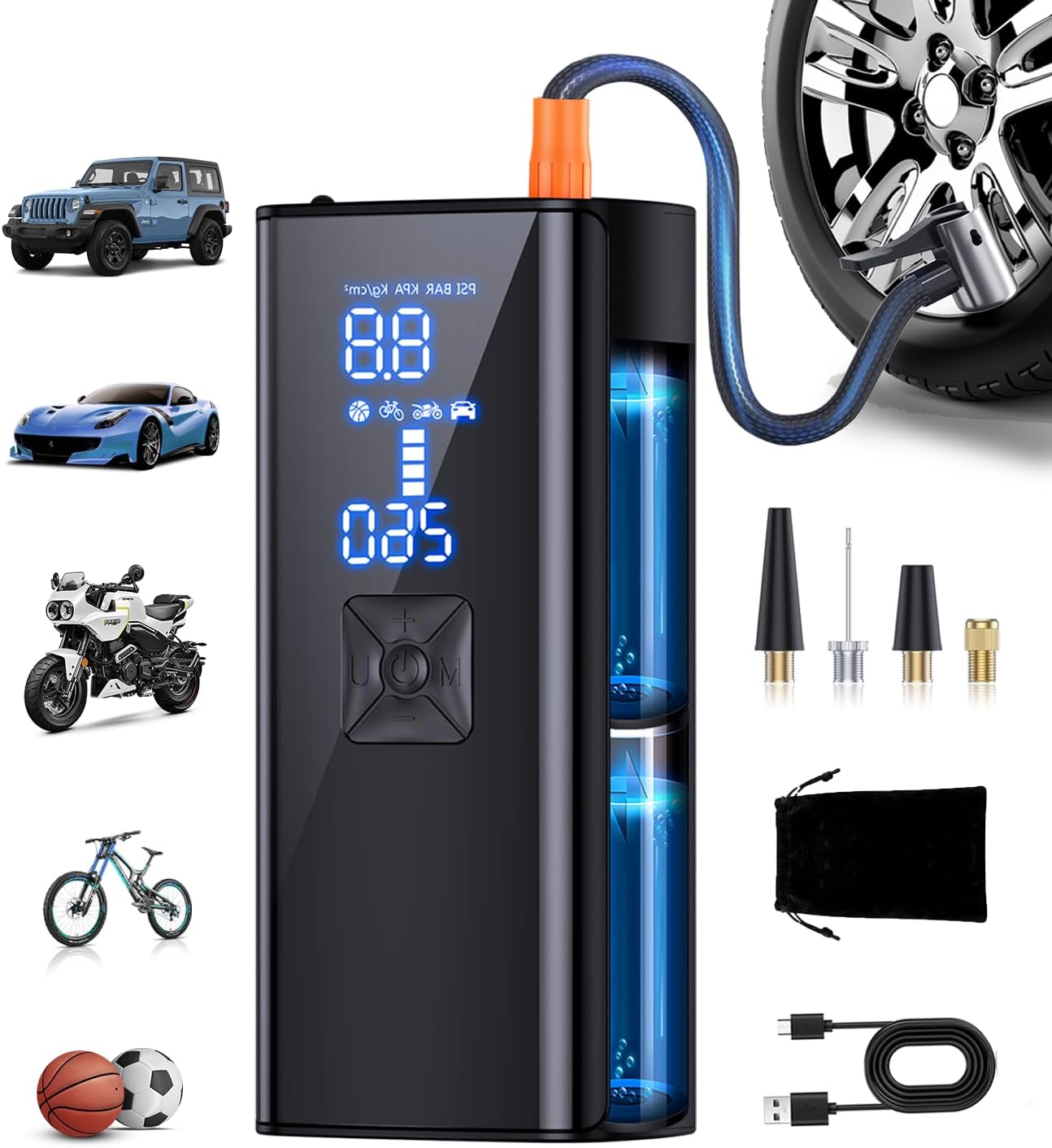 Tire Inflator Portable Air Compressor, 150PSI Tire Inflator with Pressure Gauge, 2X Faster Air Pump for Car, Blike, Motorcycle, Ball and More
