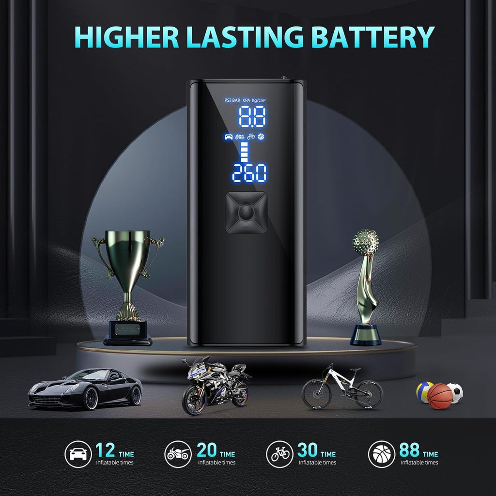 Tire Inflator Portable Air Compressor, 150PSI Tire Inflator with Pressure Gauge, 2X Faster Air Pump for Car, Blike, Motorcycle, Ball and More