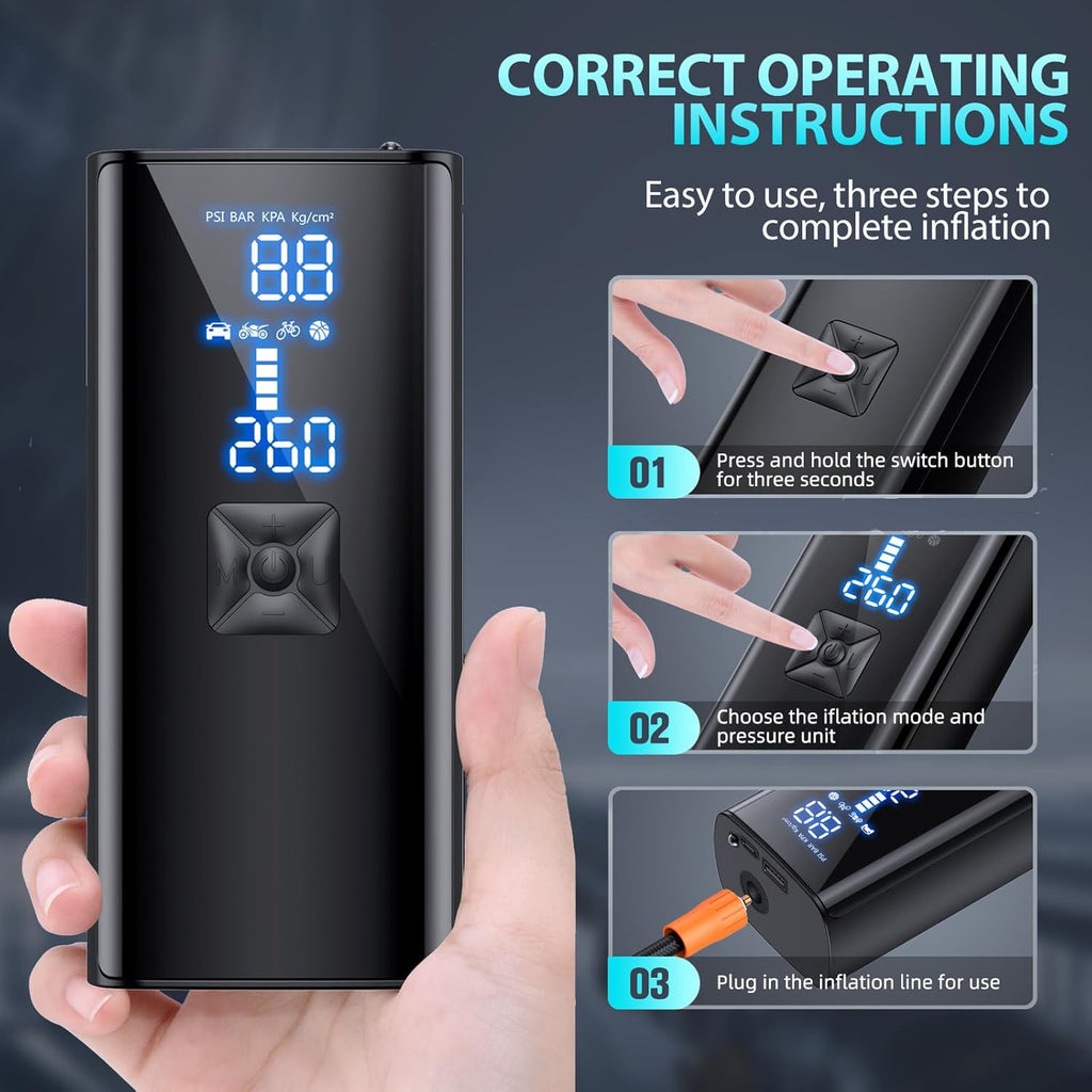 Tire Inflator Portable Air Compressor, 150PSI Tire Inflator with Pressure Gauge, 2X Faster Air Pump for Car, Blike, Motorcycle, Ball and More