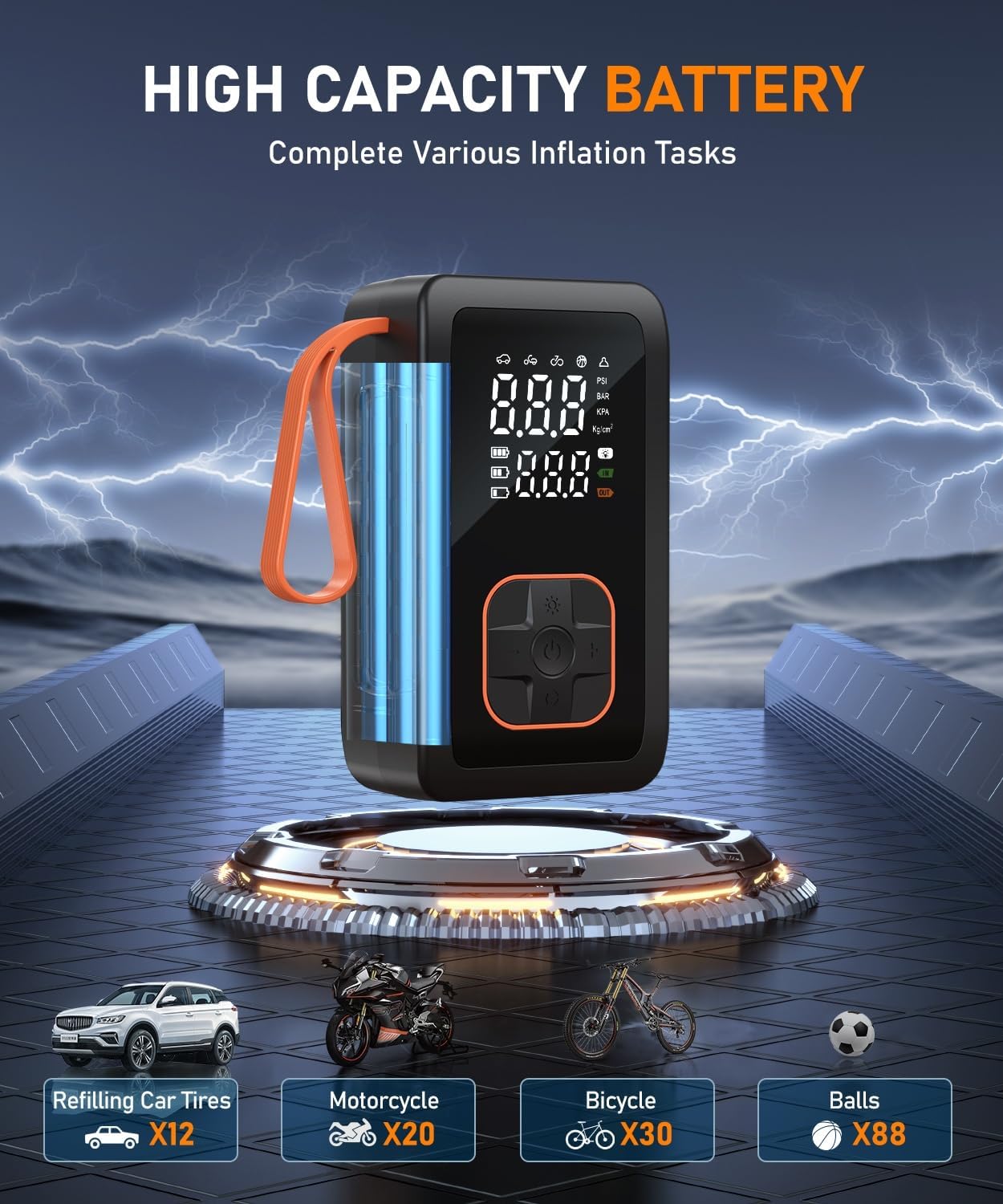 Tire Inflator Portable Air Compressor, 150PSI & 3X Faster Cordless Air Pump for Car Tires with LED Light, Tire Pump with Cigarette Lighter Plug for Cars, Motorcycles, Bicycles, Balls