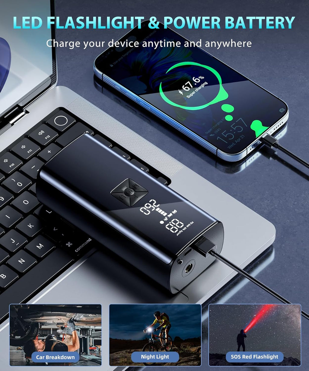 Tire Inflator Portable Air Compressor, 150PSI Tire Inflator with Pressure Gauge, 2X Faster Air Pump for Car, Blike, Motorcycle, Ball and More